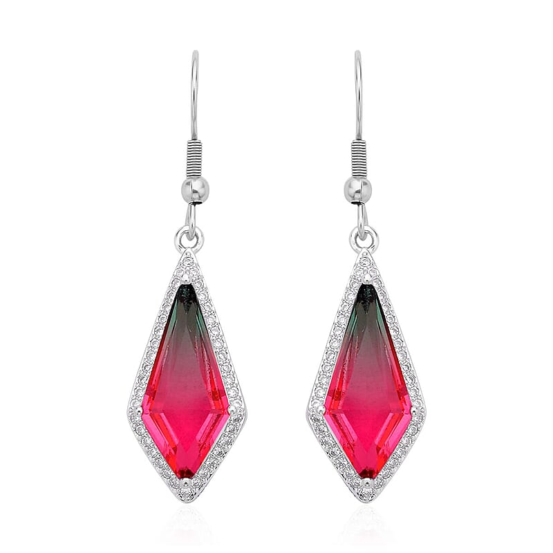 Fusion Multi Color Glass and Simulated Diamond Kite Earrings in Silvertone