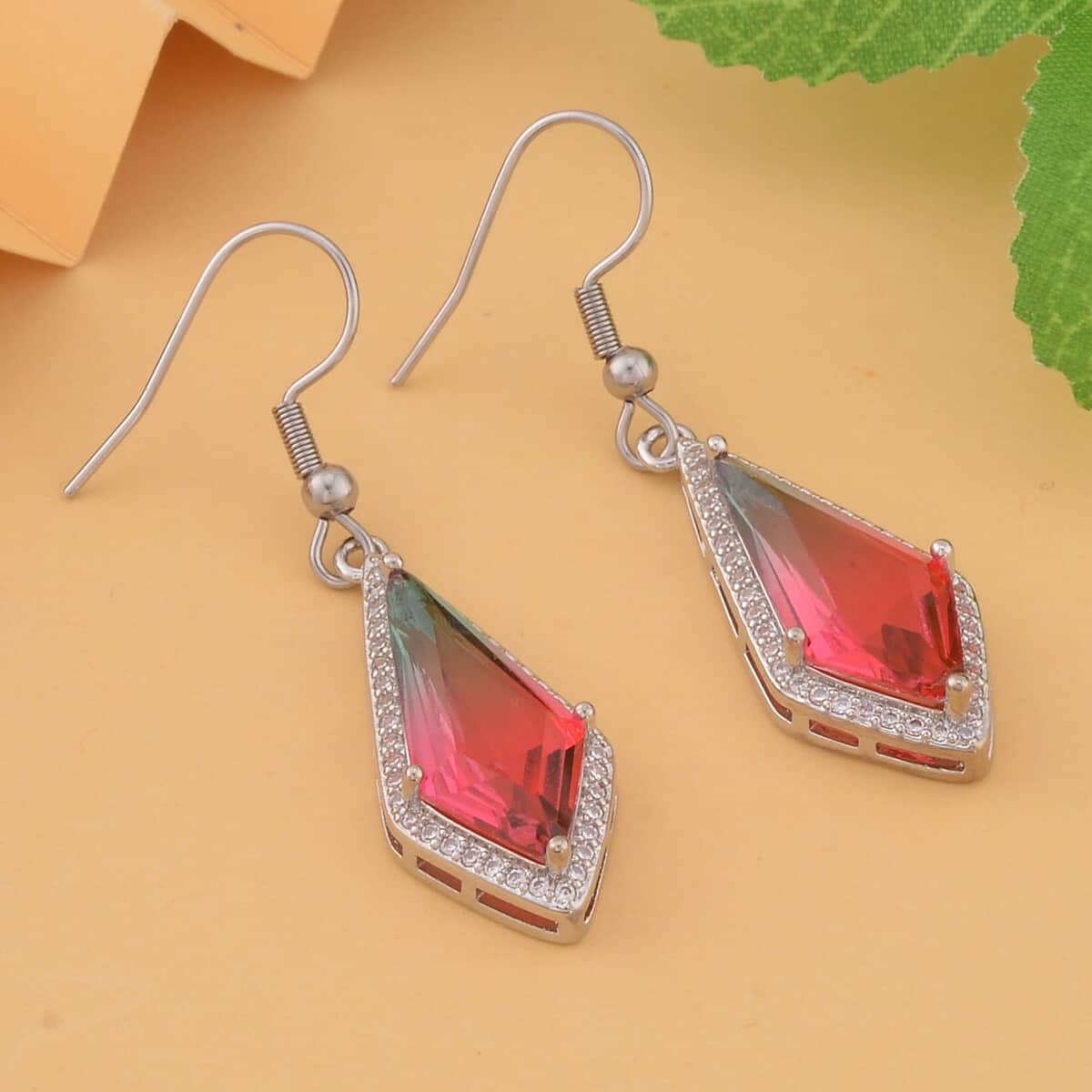 Fusion Multi Color Glass and Simulated Diamond Dangle Earrings in Silvertone 0.80 ctw image number 1