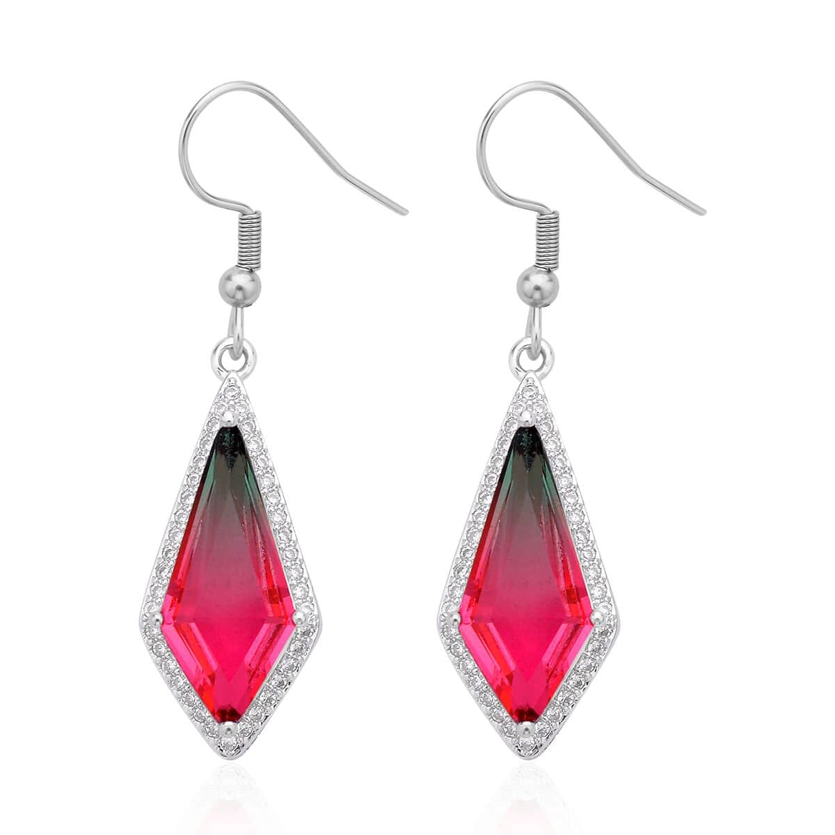 Fusion Multi Color Glass and Simulated Diamond Dangle Earrings in Silvertone 0.80 ctw image number 3