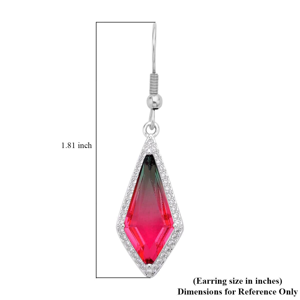 Fusion Multi Color Glass and Simulated Diamond Dangle Earrings in Silvertone 0.80 ctw image number 4