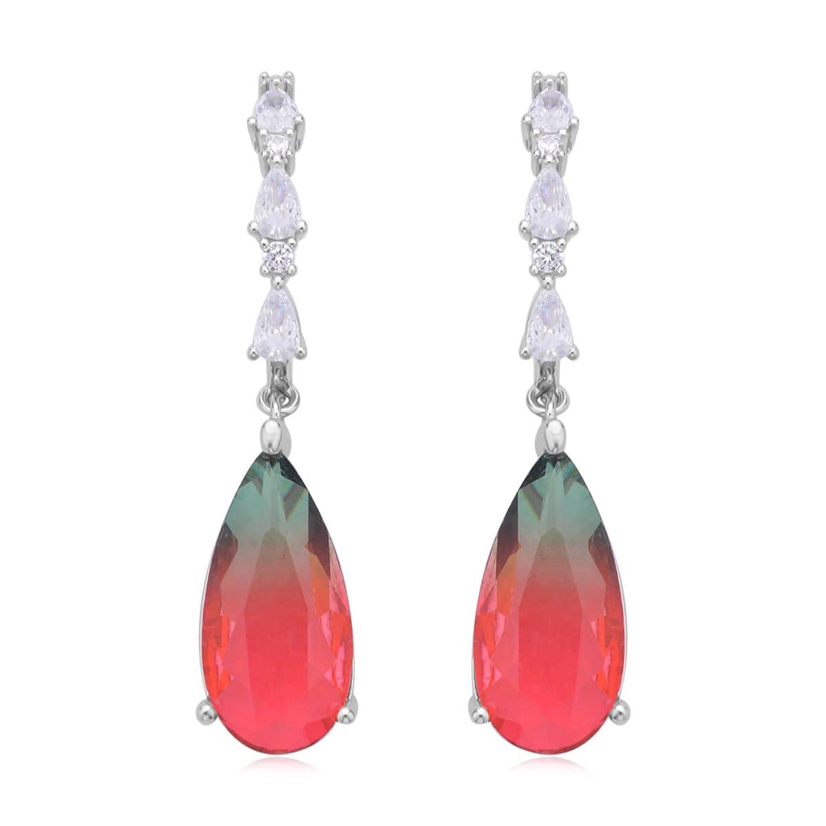 Fusion Multi Color Glass and Simulated Diamond Dangle Earrings in Silvertone image number 0