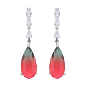 Fusion Multi Color Glass and Simulated Diamond Dangle Earrings in Silvertone 1.80 ctw