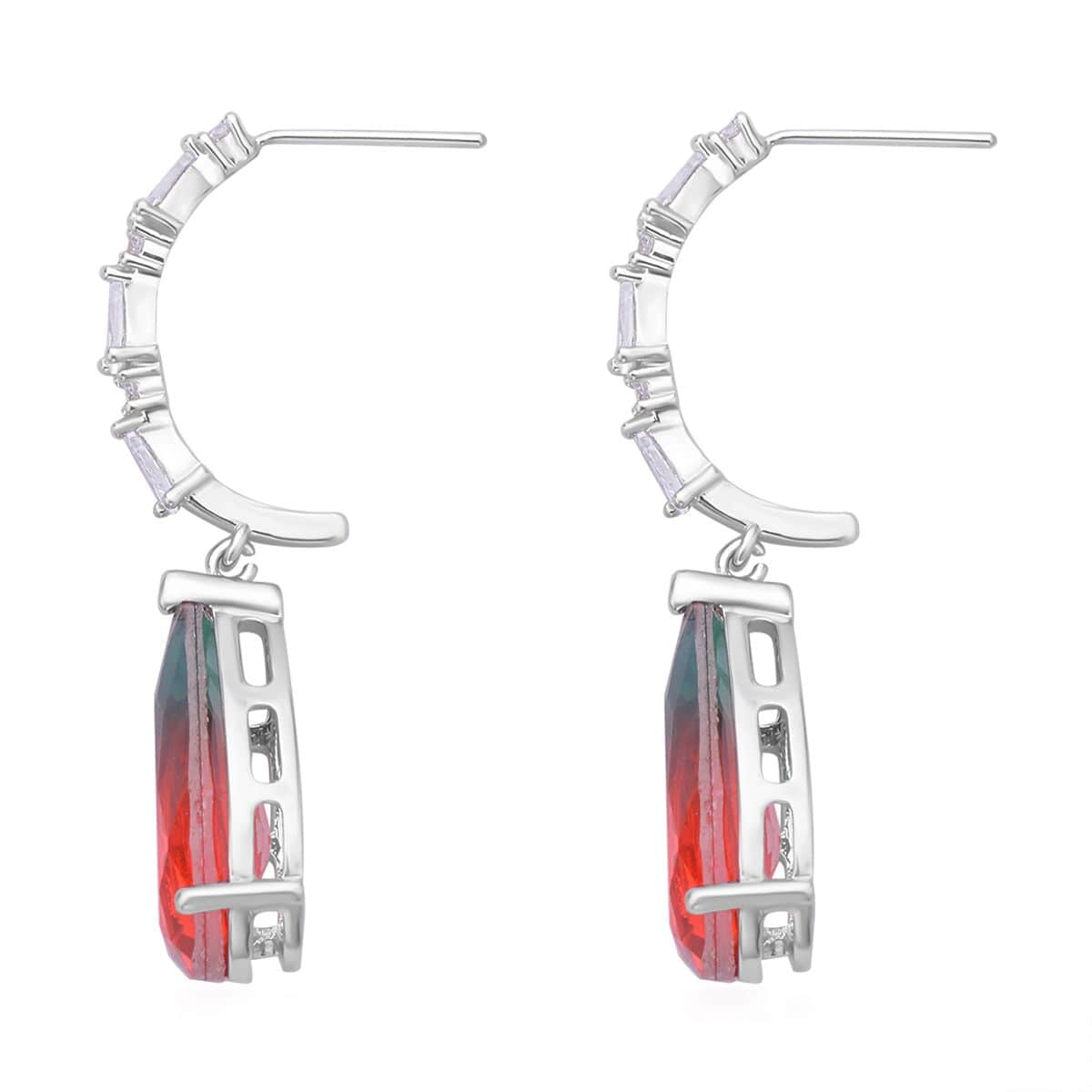 Fusion Multi Color Glass and Simulated Diamond Dangle Earrings in Silvertone image number 3