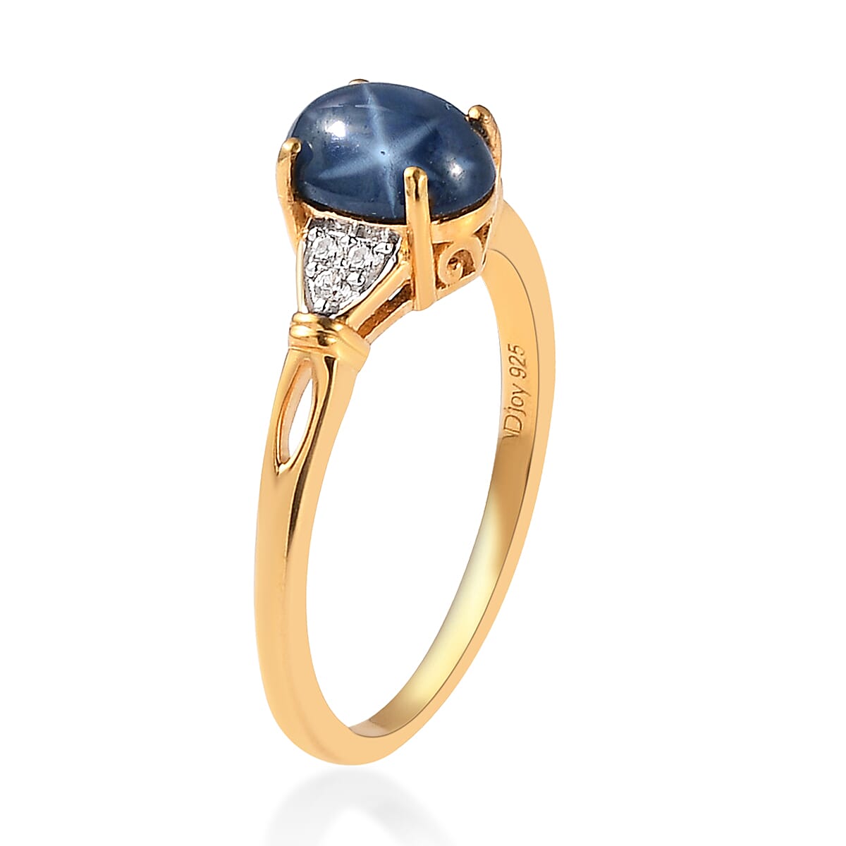Blue Star Sapphire(DF) and White Zircon Ring in Vermeil YG Over Sterling Silver (Size 10.0) 2.30 ctw