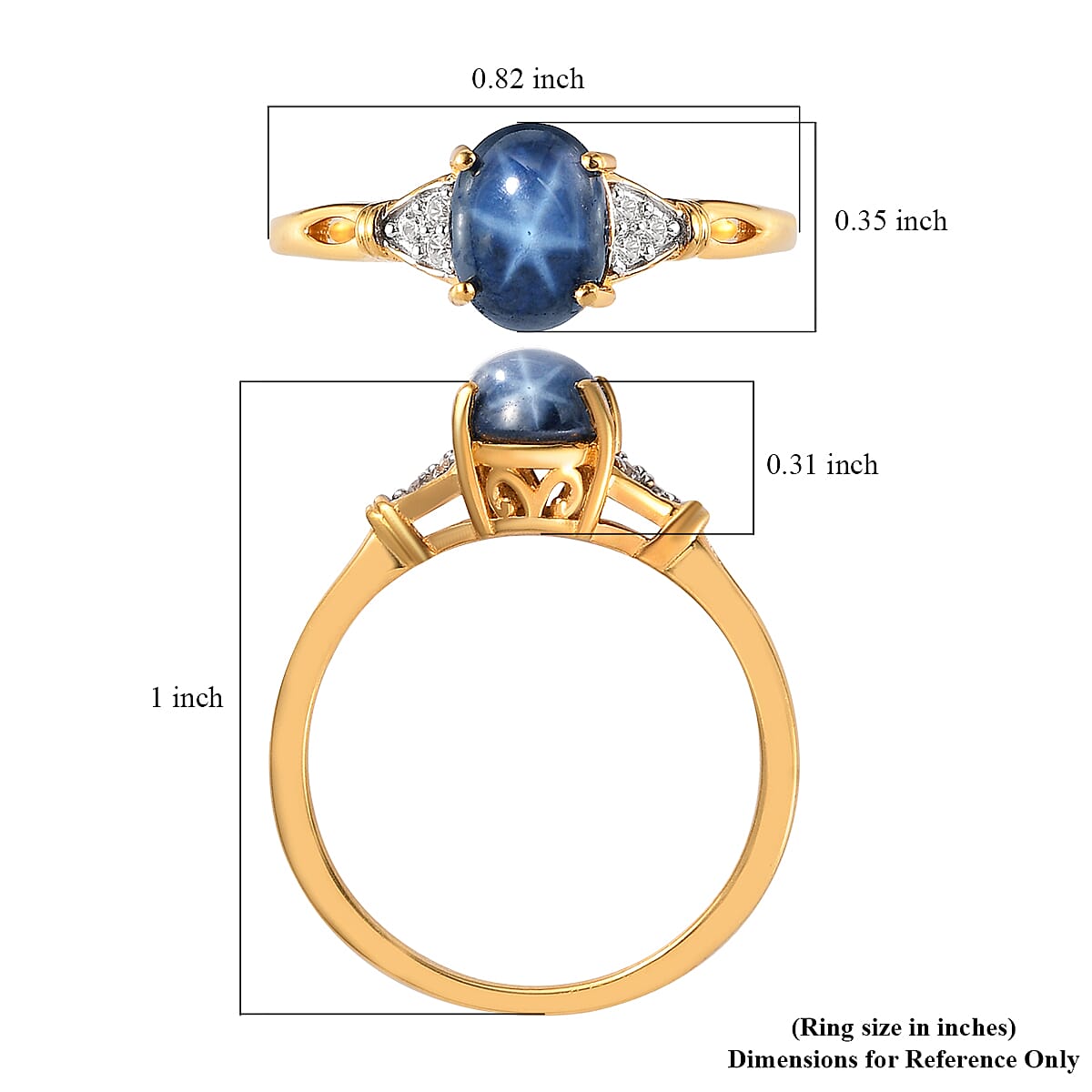 Blue Star Sapphire(DF) and White Zircon Ring in Vermeil YG Over Sterling Silver (Size 10.0) 2.30 ctw