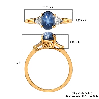 Blue Star Sapphire(DF) and White Zircon Ring in Vermeil YG Over Sterling Silver (Size 10.0) 2.30 ctw