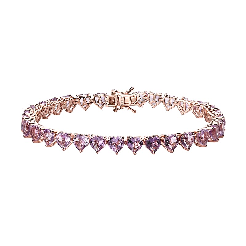 Rose De France Amethyst Heart Tennis Bracelet in Vermeil Rose Gold Over Sterling Silver (8.00 In) 23.50 ctw