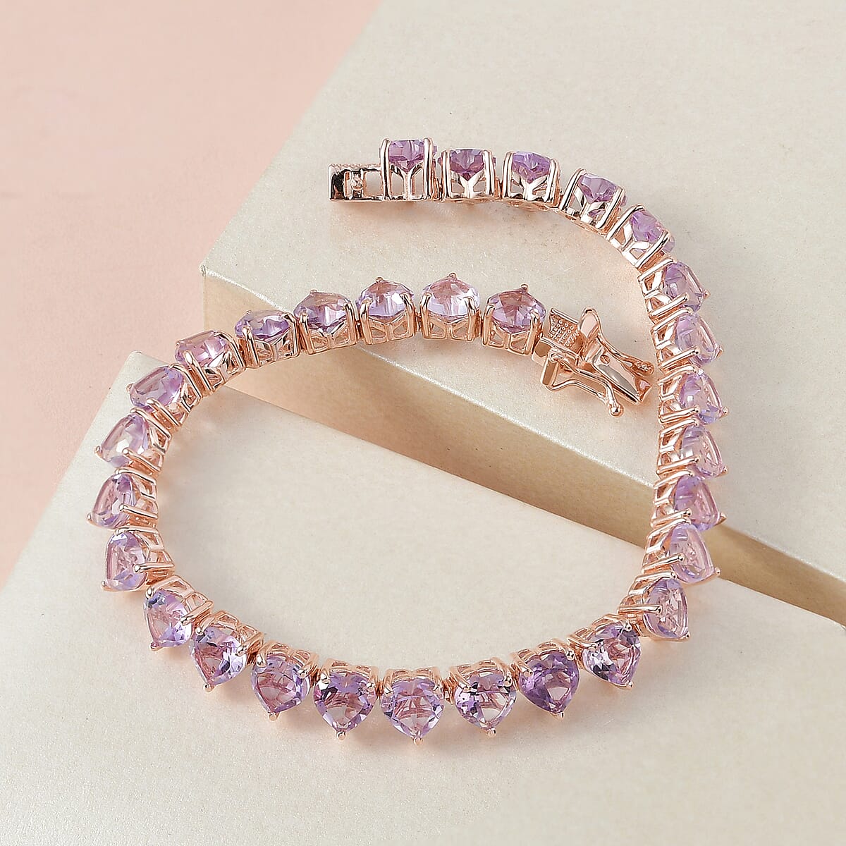 Rose De France Amethyst Heart Tennis Bracelet in Vermeil Rose Gold Over Sterling Silver (8.00 In) 23.50 ctw image number 1