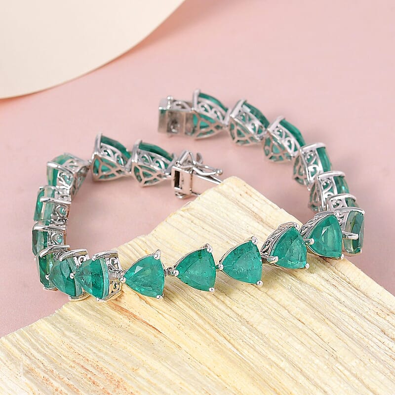 Emeraldine Quartz (Triplet) Bracelet in Platinum Over Sterling Silver (8.00 In) 46.20 ctw