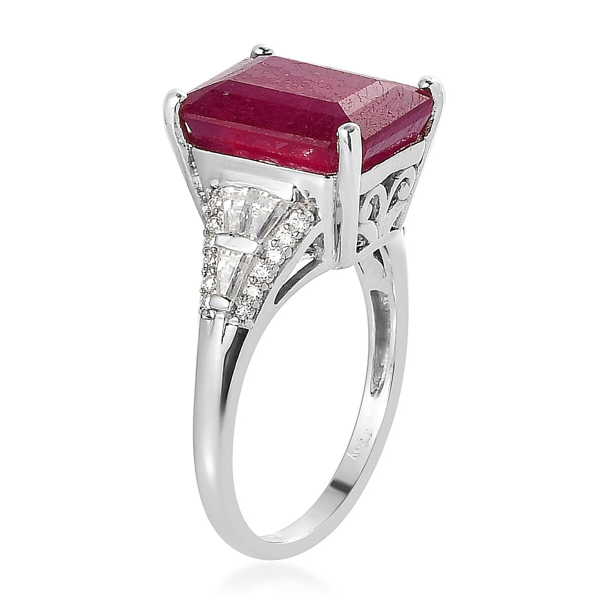 Premium Niassa Ruby (FF) and Moissanite Ring in Platinum Over Sterling Silver 9.90 ctw image number 3