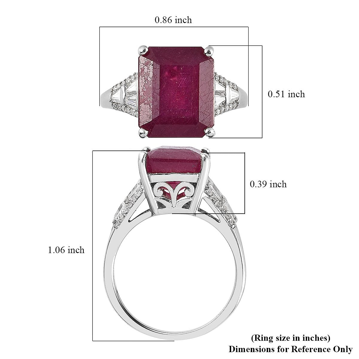 Premium Niassa Ruby (FF) and Moissanite Ring in Platinum Over Sterling Silver 9.90 ctw image number 5