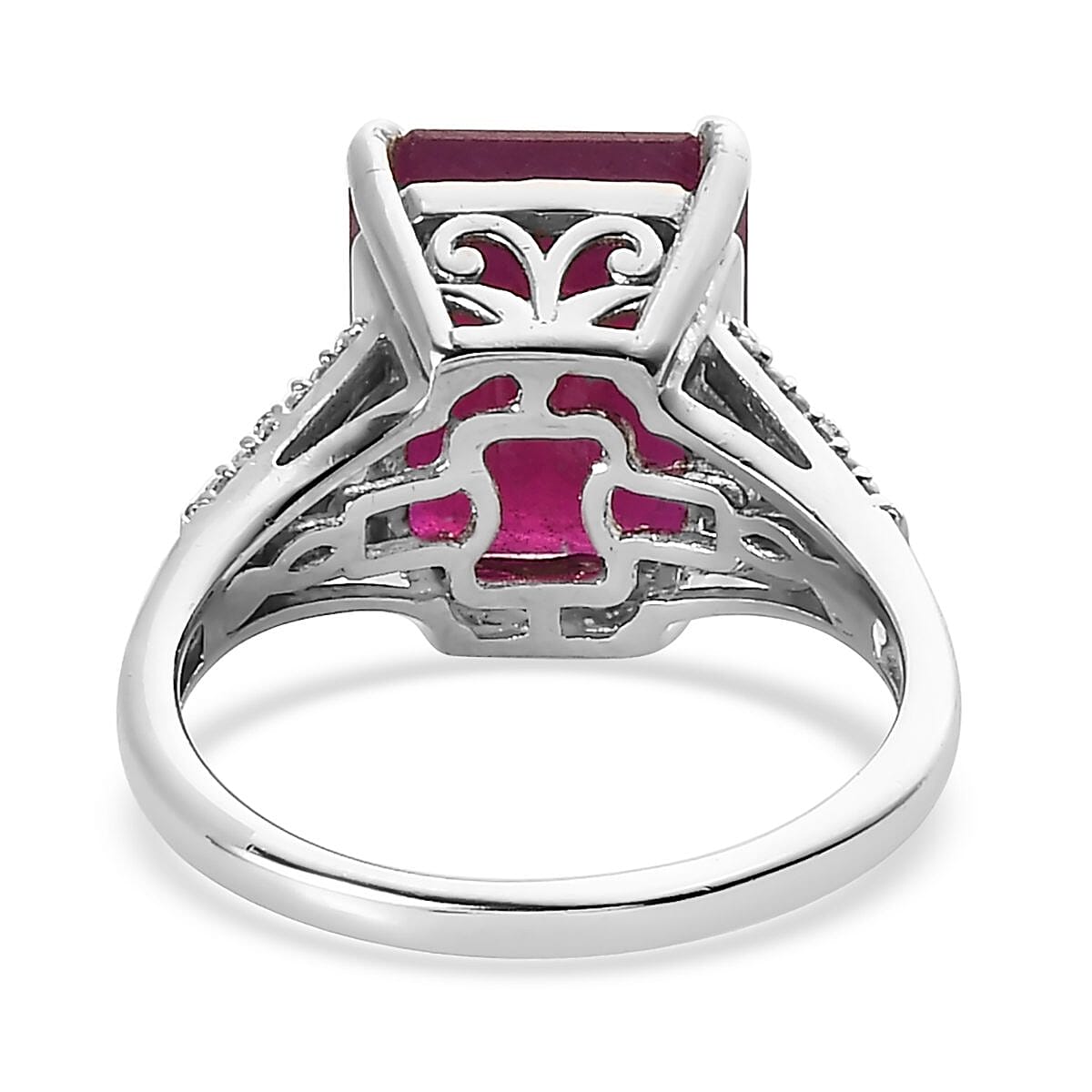 Premium Niassa Ruby (FF) and Moissanite Ring in Platinum Over Sterling Silver (Size 6.0) 9.90 ctw image number 4