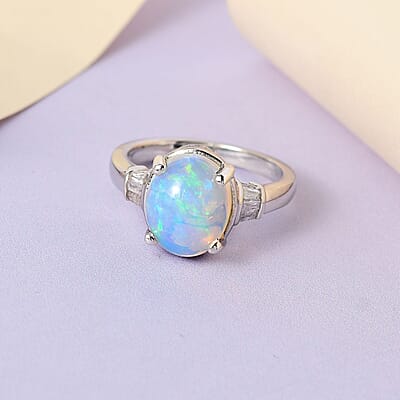 Premium Ethiopian Welo Opal and Diamond Ring in Platinum Over Sterling Silver (Size 6.0) 2.25 ctw