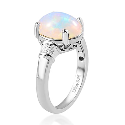 Premium Ethiopian Welo Opal and Diamond Ring in Platinum Over Sterling Silver (Size 6.0) 2.25 ctw