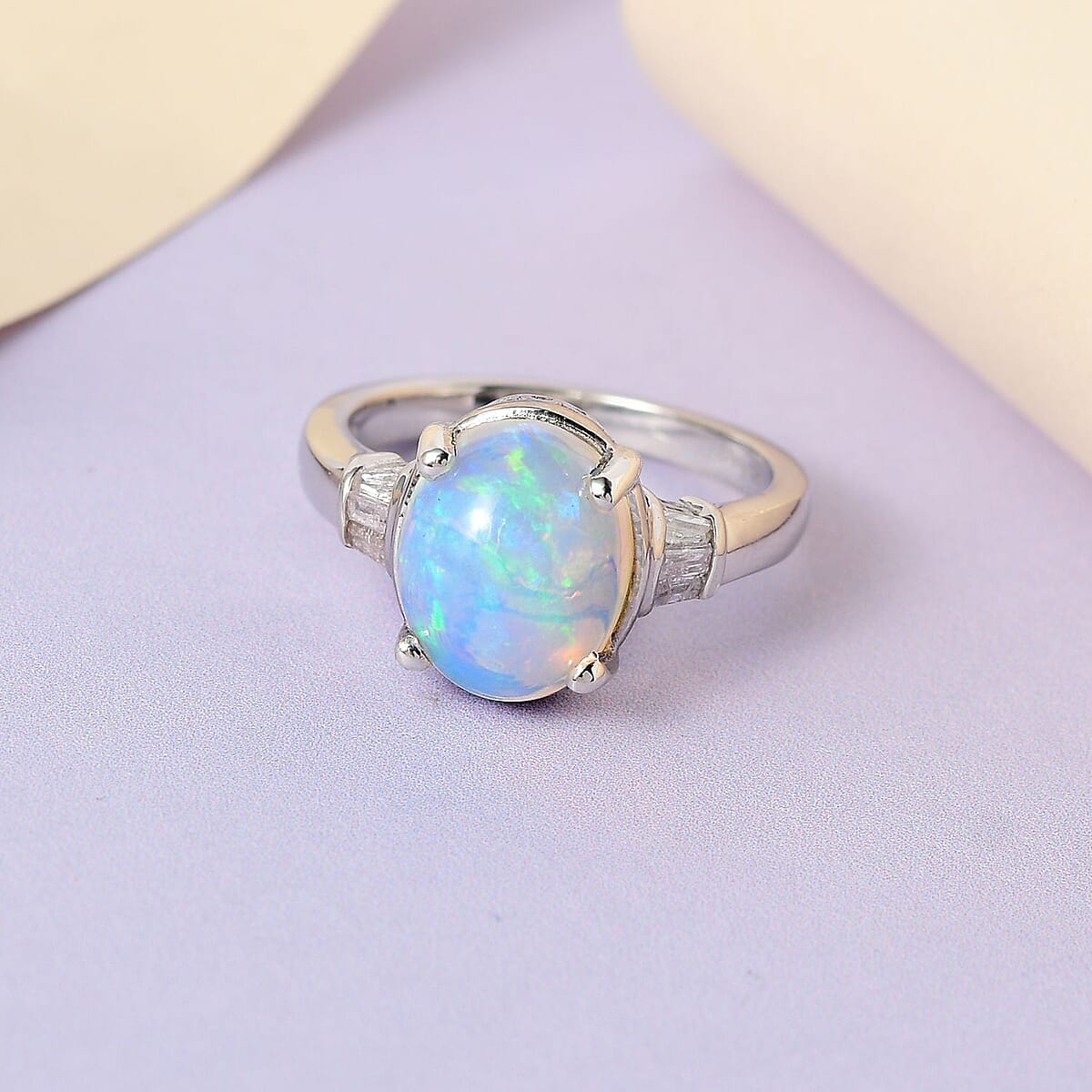 Premium Ethiopian Welo Opal and Diamond Ring in Platinum Over Sterling Silver (Size 9.0) 2.35 ctw image number 1