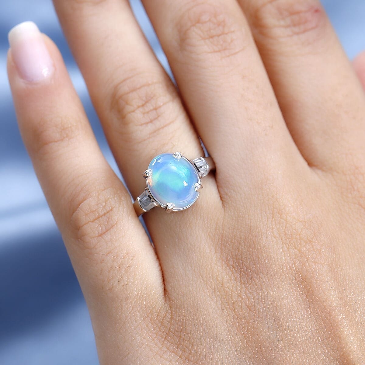 Premium Ethiopian Welo Opal and Diamond Ring in Platinum Over Sterling Silver (Size 9.0) 2.35 ctw image number 2