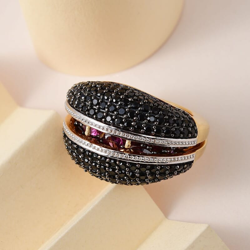 Orissa Rhodolite Garnet and Multi Gemstone 6.65 ctw Openable Ring in Vermeil Yellow Gold Over Sterling Silver (Size 6.0)