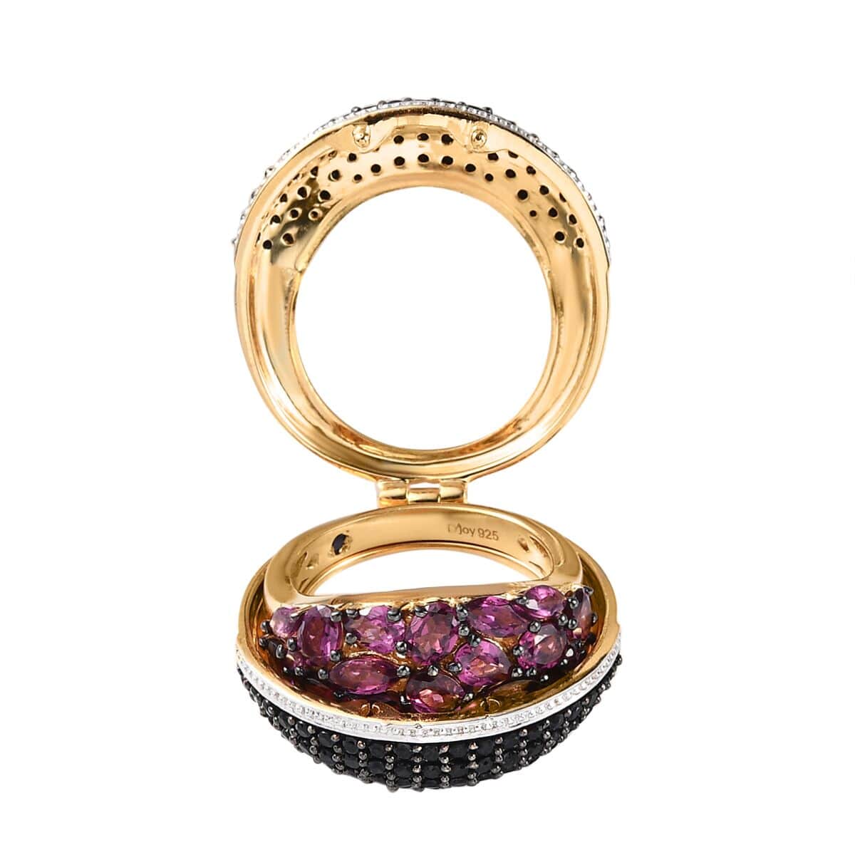 Orissa Rhodolite Garnet and Multi Gemstone Openable Ring in Vermeil Yellow Gold Over Sterling Silver 10.90 Grams 7.00 ctw image number 6