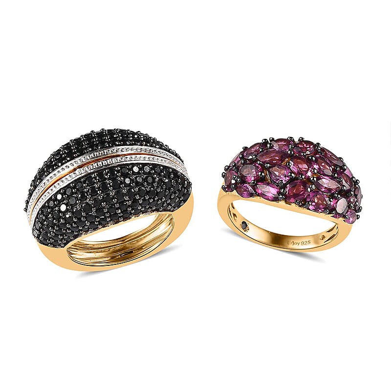 Orissa Rhodolite Garnet and Multi Gemstone 6.65 ctw Openable Ring in Vermeil Yellow Gold Over Sterling Silver (Size 7.0)