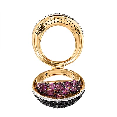 Orissa Rhodolite Garnet and Multi Gemstone 6.65 ctw Openable Ring in Vermeil Yellow Gold Over Sterling Silver (Size 7.0)