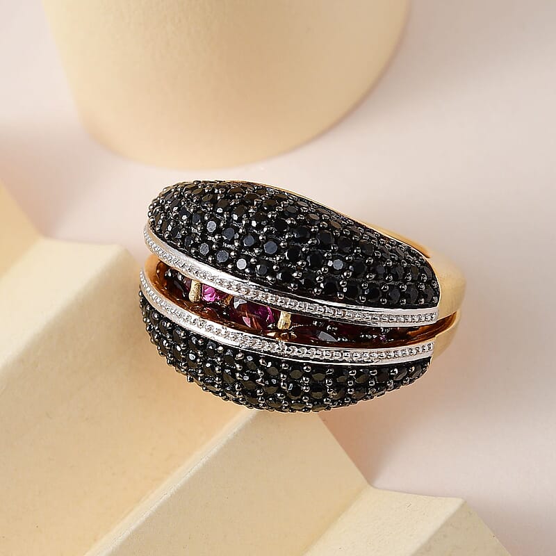 Orissa Rhodolite Garnet and Multi Gemstone 6.65 ctw Openable Ring in Vermeil Yellow Gold Over Sterling Silver (Size 8.0)