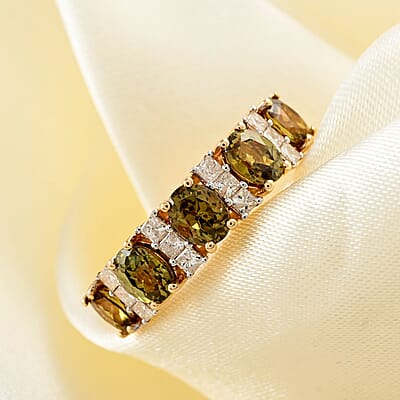 14K Yellow Gold Premium Demantoid Garnet, White Diamond (G, I1) Ring (Size 10.0) 2.50 ctw