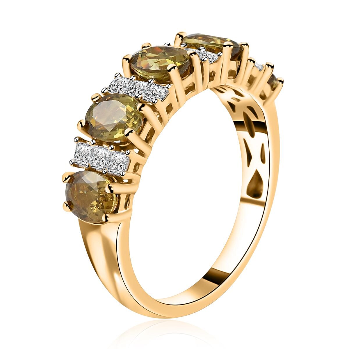 14K Yellow Gold Premium Demantoid Garnet, White Diamond (G, I1) Ring (Size 10.0) 2.50 ctw
