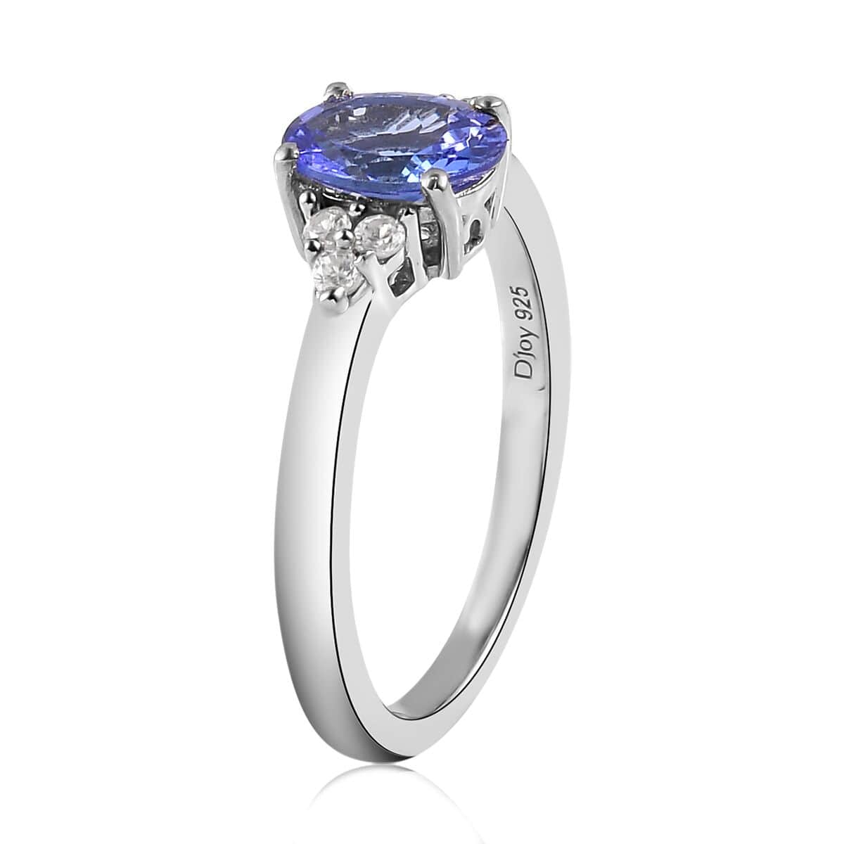 Tanzanite and White Zircon Ring in Platinum Over Sterling Silver (Size 6.0) 1.10 ctw image number 3