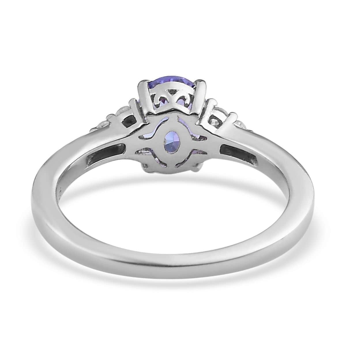 Tanzanite and White Zircon Ring in Platinum Over Sterling Silver (Size 6.0) 1.10 ctw image number 4
