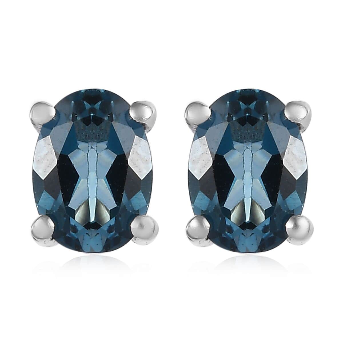 London Blue Topaz Stud Earrings in Platinum Over Sterling Silver 1.90 ctw image number 0