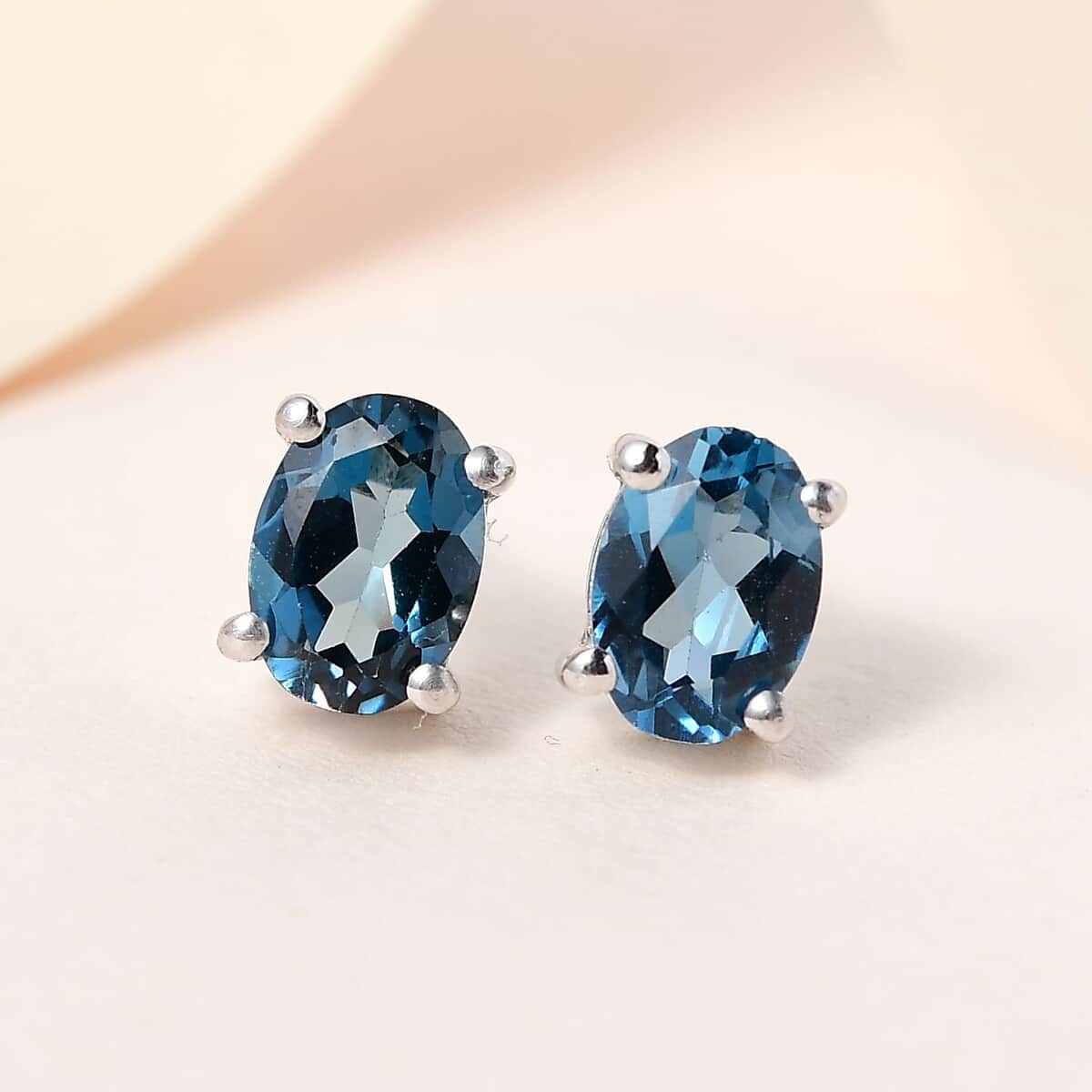 London Blue Topaz Stud Earrings in Platinum Over Sterling Silver 1.90 ctw image number 1