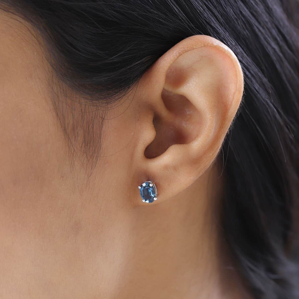 London Blue Topaz Stud Earrings in Platinum Over Sterling Silver 1.90 ctw image number 2