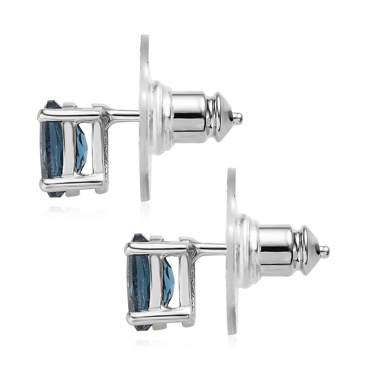 London Blue Topaz Stud Earrings in Platinum Over Sterling Silver 1.90 ctw image number 3