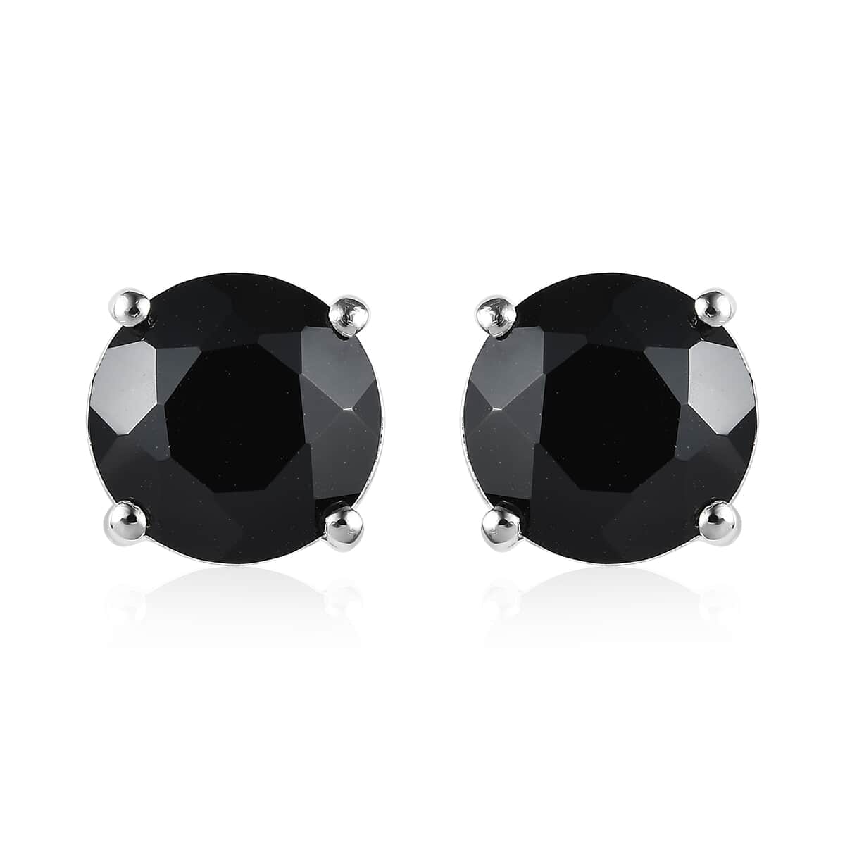 Thai Black Spinel Solitaire Stud Earrings in Sterling Silver 6.60 ctw image number 0