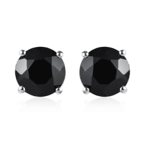 Thai Black Spinel Solitaire Stud Earrings in Sterling Silver 6.60 ctw