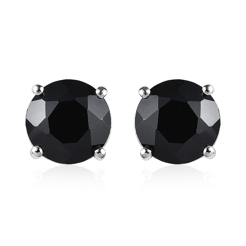 Thai Black Spinel 6.60 ctw Solitaire Stud Earrings in Sterling Silver