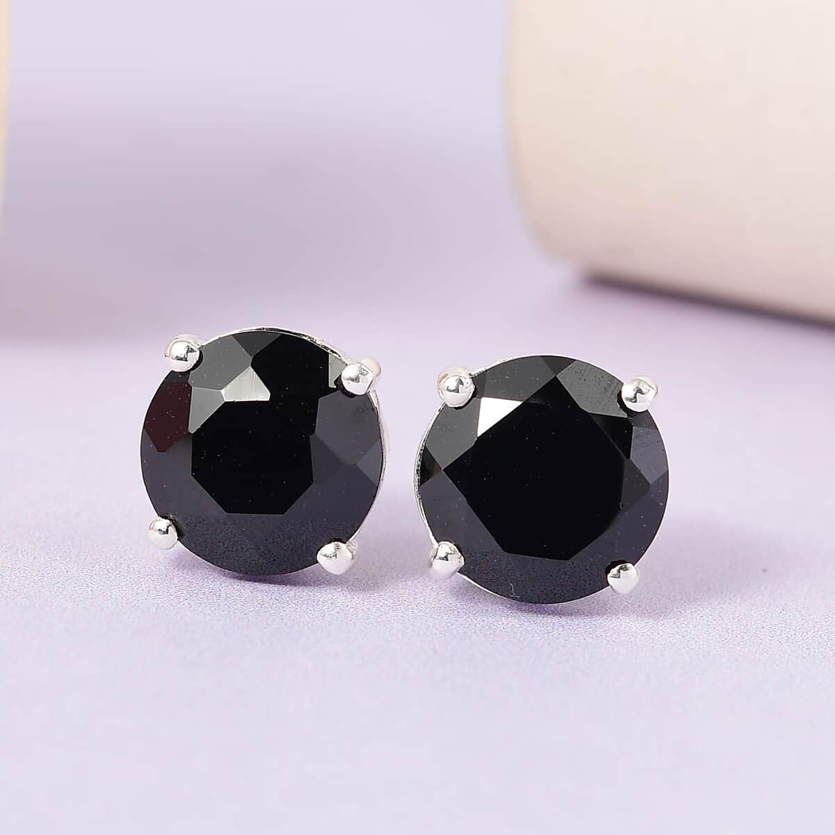 Thai Black Spinel Solitaire Stud Earrings in Sterling Silver 6.60 ctw image number 1