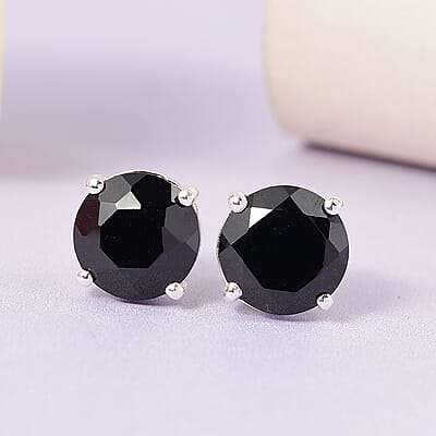 Thai Black Spinel 6.60 ctw Solitaire Stud Earrings in Sterling Silver