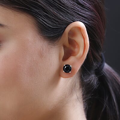Thai Black Spinel 6.60 ctw Solitaire Stud Earrings in Sterling Silver