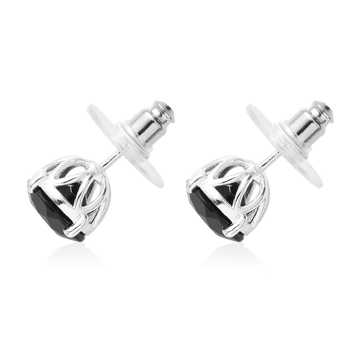 Thai Black Spinel Solitaire Stud Earrings in Sterling Silver 6.60 ctw image number 3
