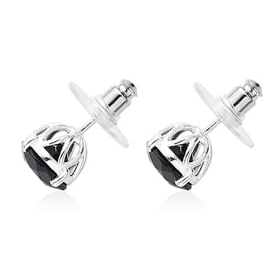 Thai Black Spinel 6.60 ctw Solitaire Stud Earrings in Sterling Silver