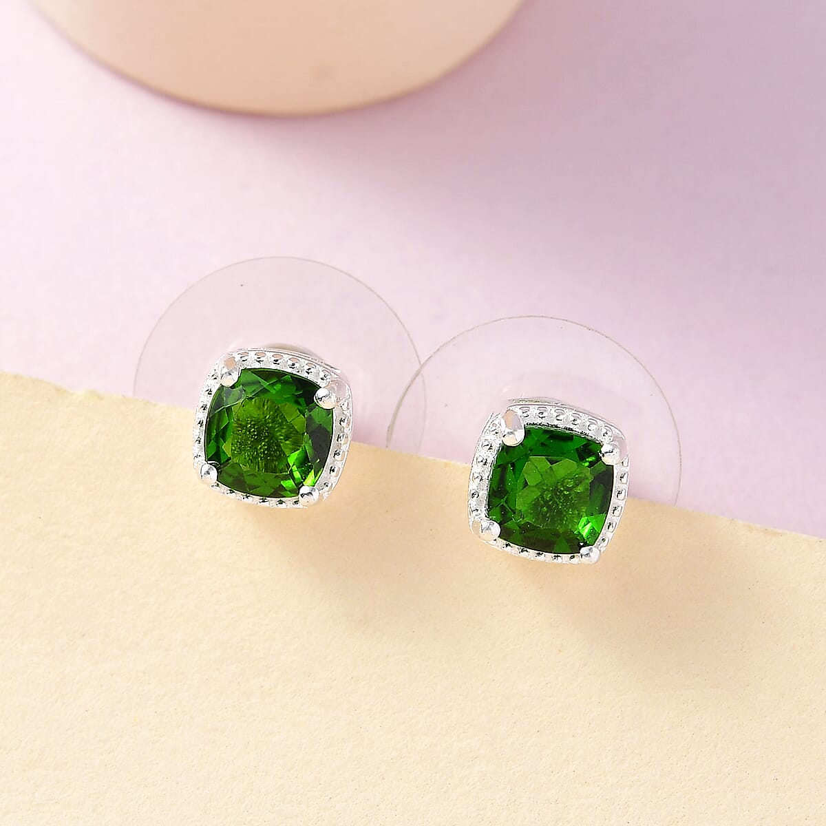 Chrome Diopside 1.20 ctw Stud Earrings in Sterling Silver image number 1