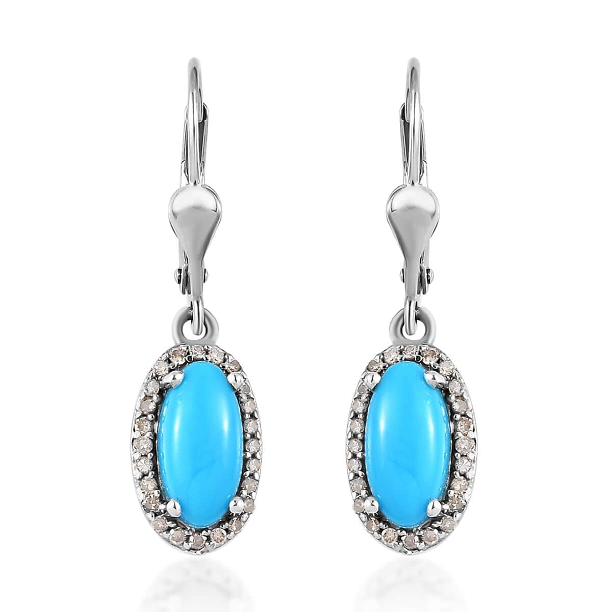 Sleeping Beauty Turquoise and Natural Champagne Diamond Halo Earrings in Platinum Over Sterling Silver 2.50 ctw image number 0