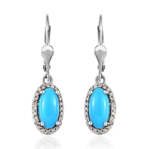 Sleeping Beauty Turquoise and Natural Champagne Diamond Halo Earrings in Platinum Over Sterling Silver 2.50 ctw