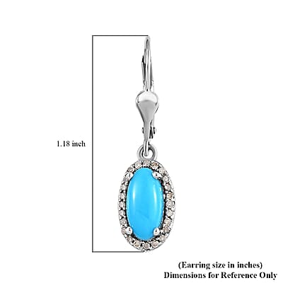 Sleeping Beauty Turquoise and Natural Champagne Diamond Halo Earrings in Platinum Over Sterling Silver 2.50 ctw