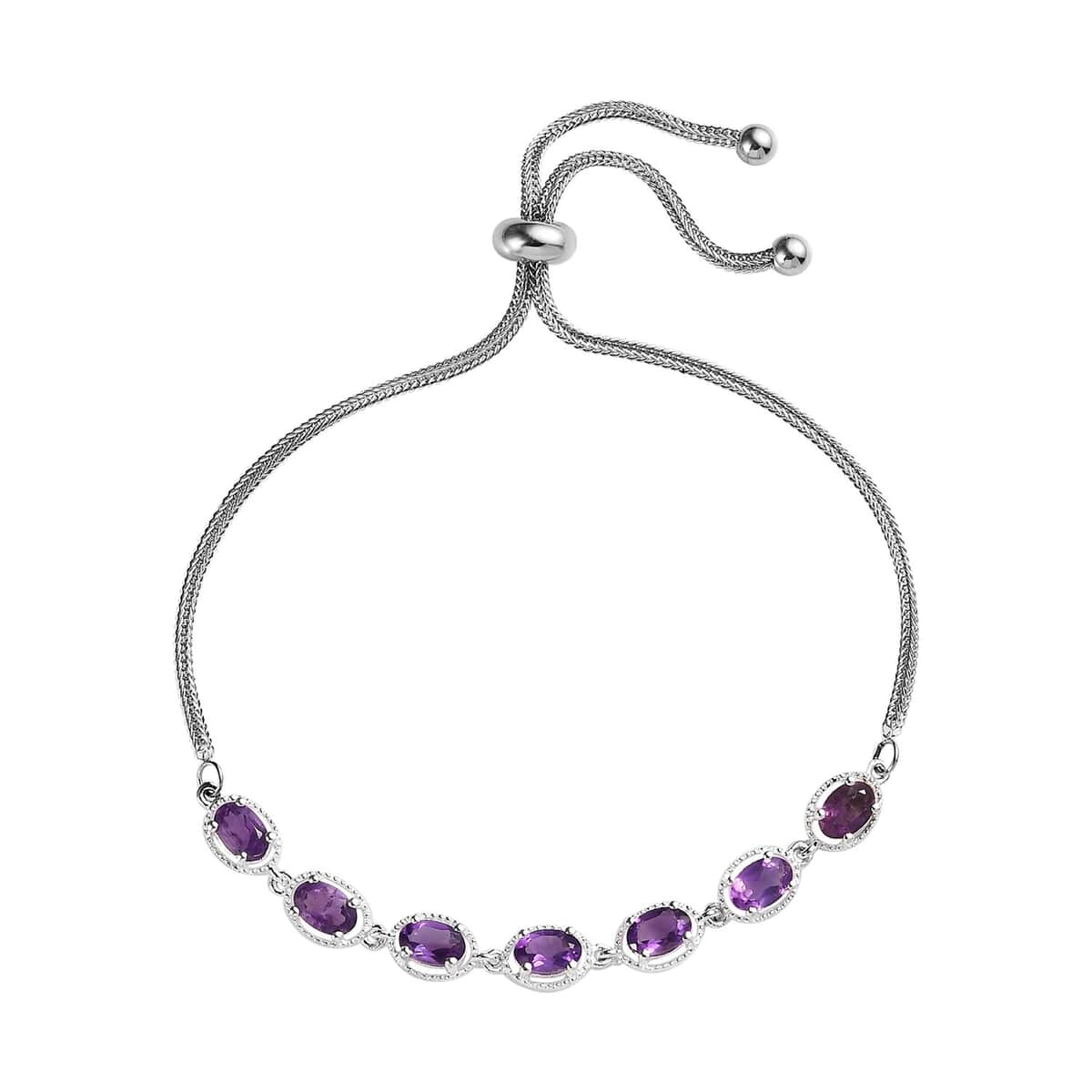 Amethyst Bracelet in Sterling Silver with Stainless Steel Bolo Chain 3.00 ctw image number 0