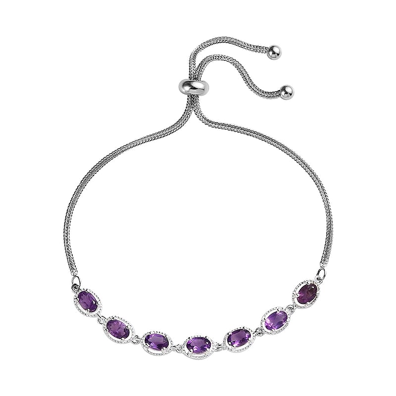 Amethyst Bracelet in Sterling Silver with Stainless Steel Bolo Chain 3.00 ctw