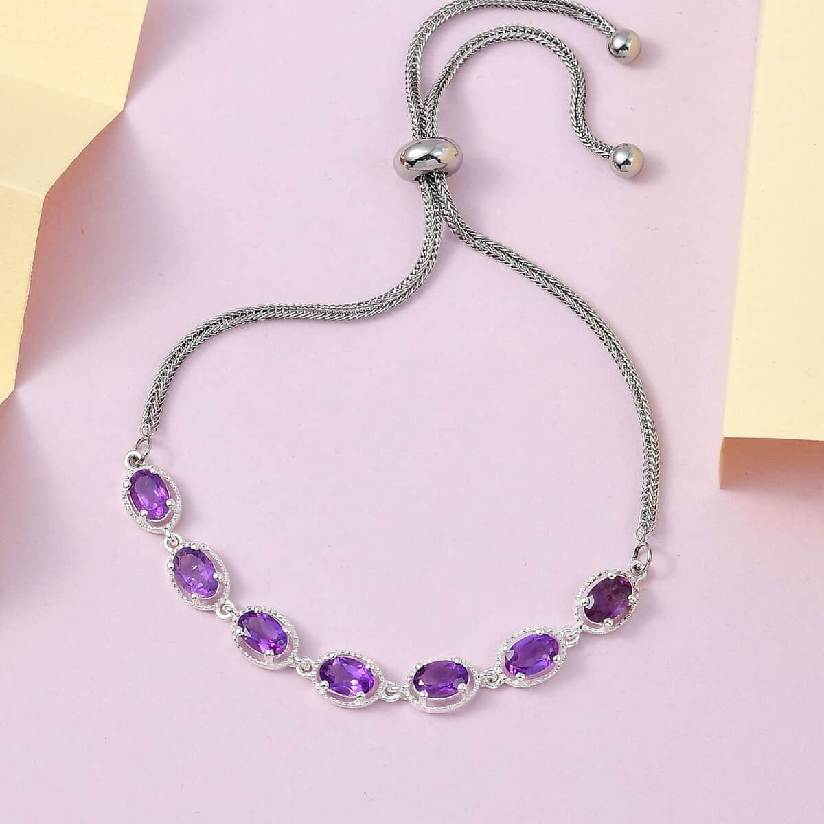 Amethyst Bolo Bracelet in Sterling Silver and Stainless Steel (10.50 In) 3.00 ctw image number 1