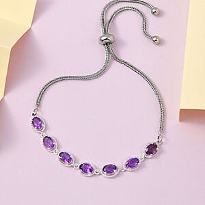 Amethyst Bracelet in Sterling Silver with Stainless Steel Bolo Chain 3.00 ctw