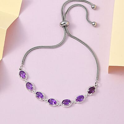 Amethyst Bracelet in Sterling Silver with Stainless Steel Bolo Chain 3.00 ctw